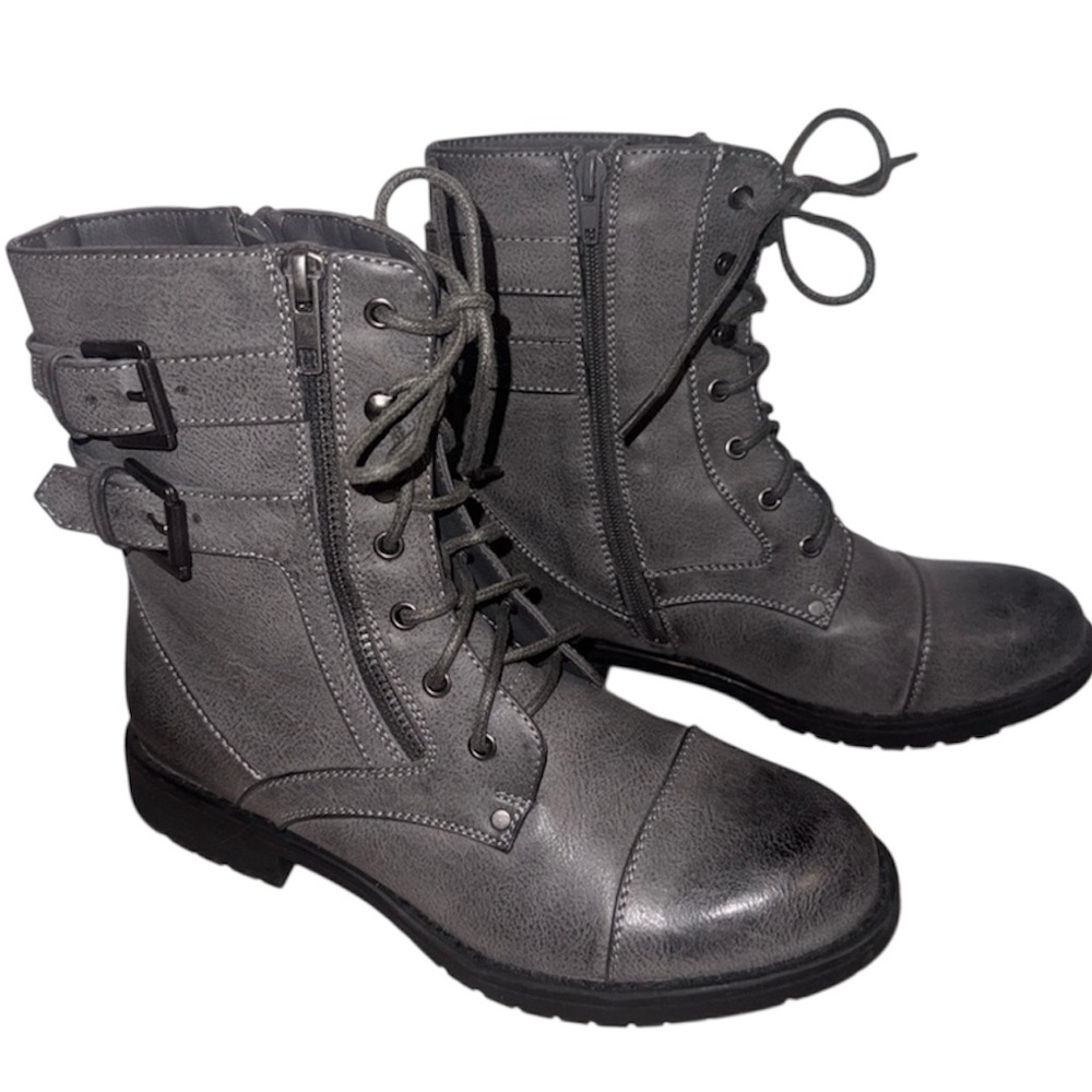 Stylish Gray Women's Combat Style Boots - Womens 7